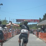 The two up finish of stage 5 shot from the SRAM NRS car into Pinos Altos, Bontrager-LIVESTRONG riders Ian Boswell and Lawson Craddock share the moment, going 1-2 (Photo: Richard Breininger)