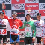 SRAM jersey winners - Joe Dombrowski (Young), Rory Sutherland (overall), and (far right) Chad Beyer (Competitive Cyclist)